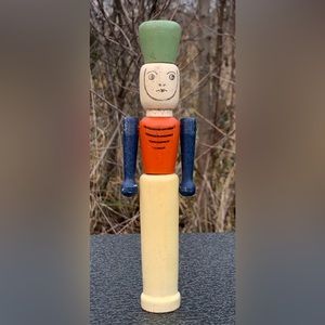 1930s Vintage Turned Wood Articulating Shoulder Joint Skittle Soldier Toy